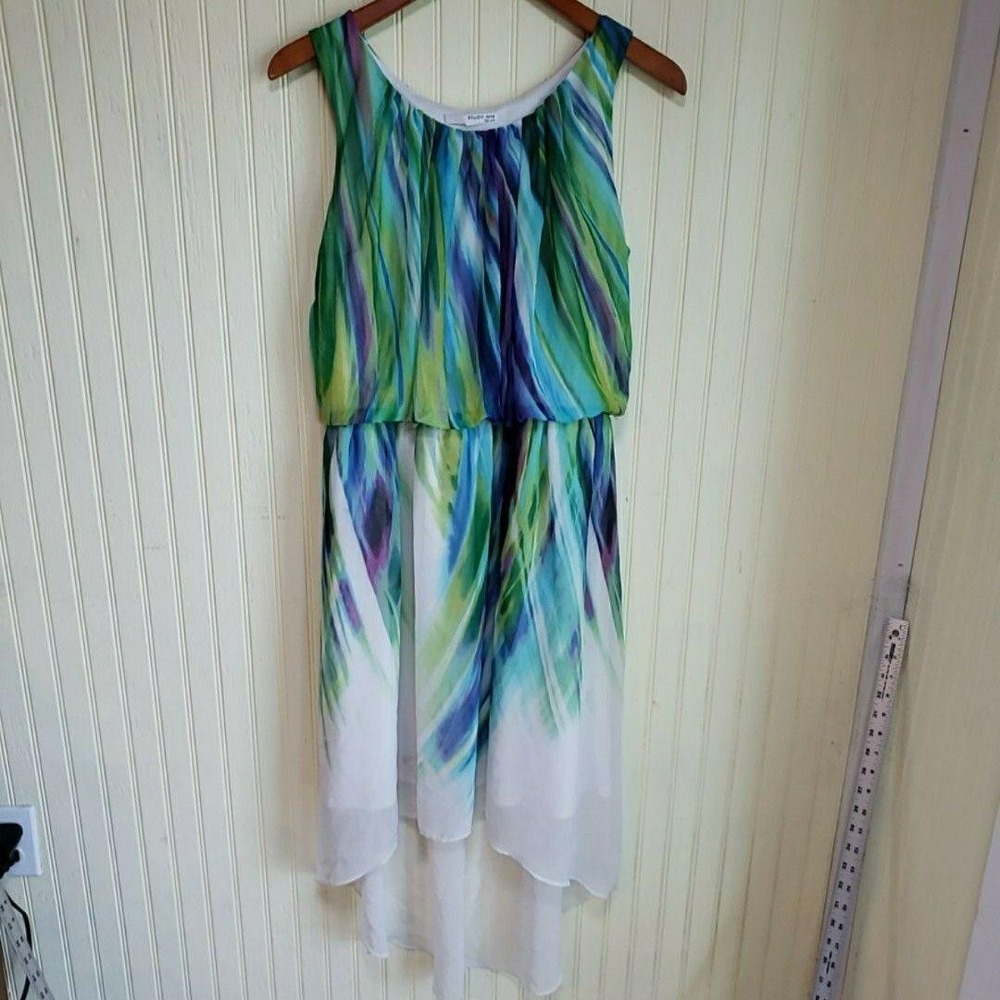 Studio One New York Dress Womens Medium Multicolor Stripe Sleeveless Hi-Low Maxi